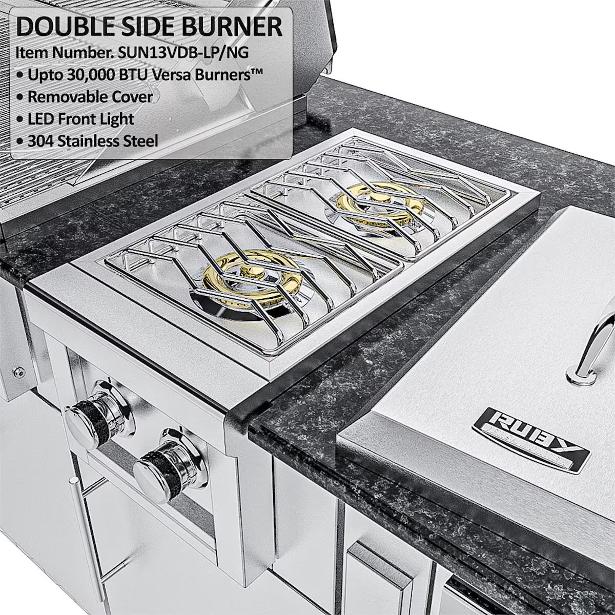 Sunstone Texas Tango 19′ Stainless Steel Outdoor Kitchen Island Package with Grill, Side Burner, Refrigerator & Sink (Copy)