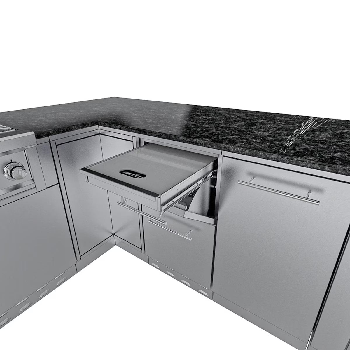 Sunstone Rancher L-Shaped 8′11″ × 11′ Stainless Steel Outdoor Kitchen Island Package