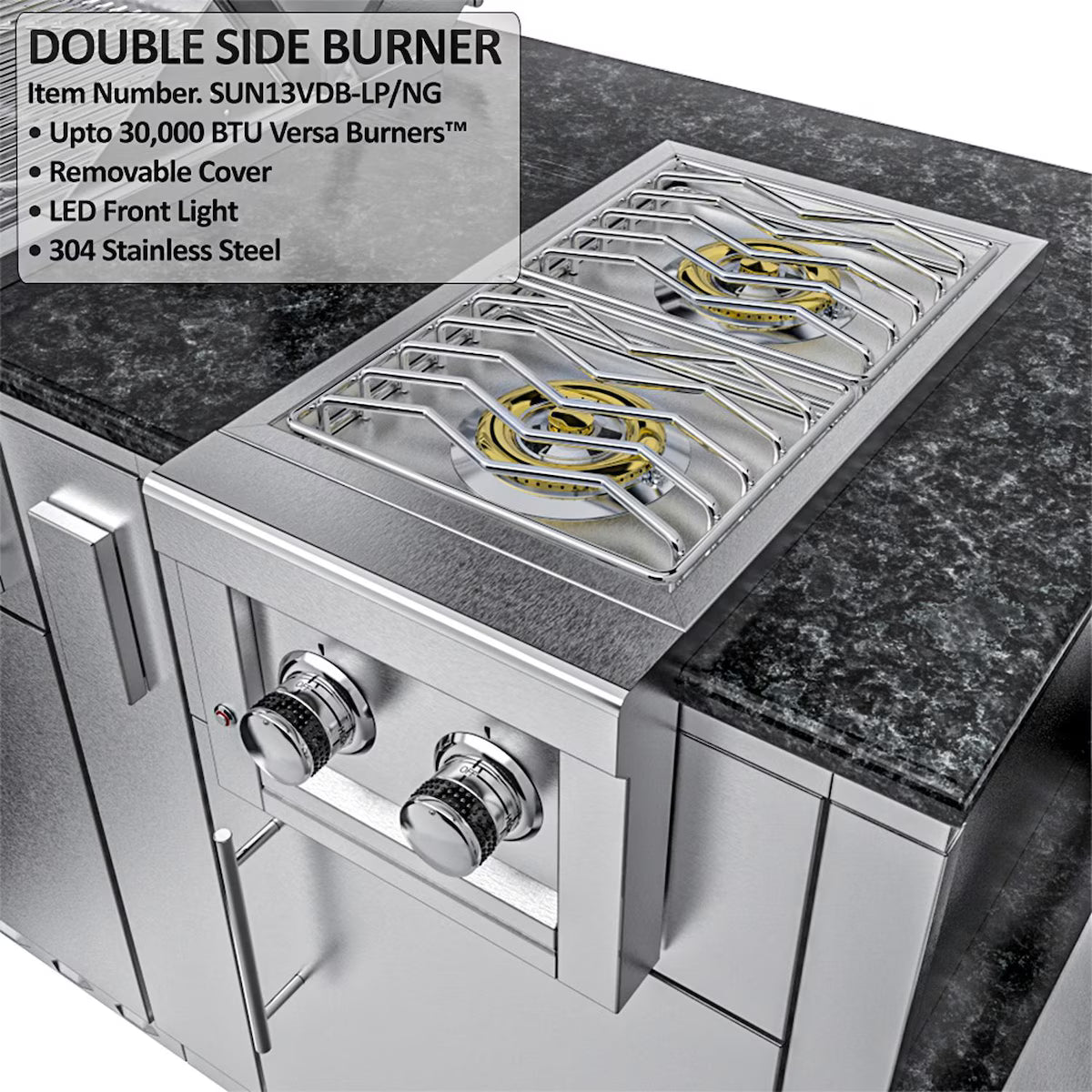 Sunstone Hill Country 13′6″ Stainless Steel Outdoor Kitchen Island Package with Grill, Side Burner, Refrigerator & Sink