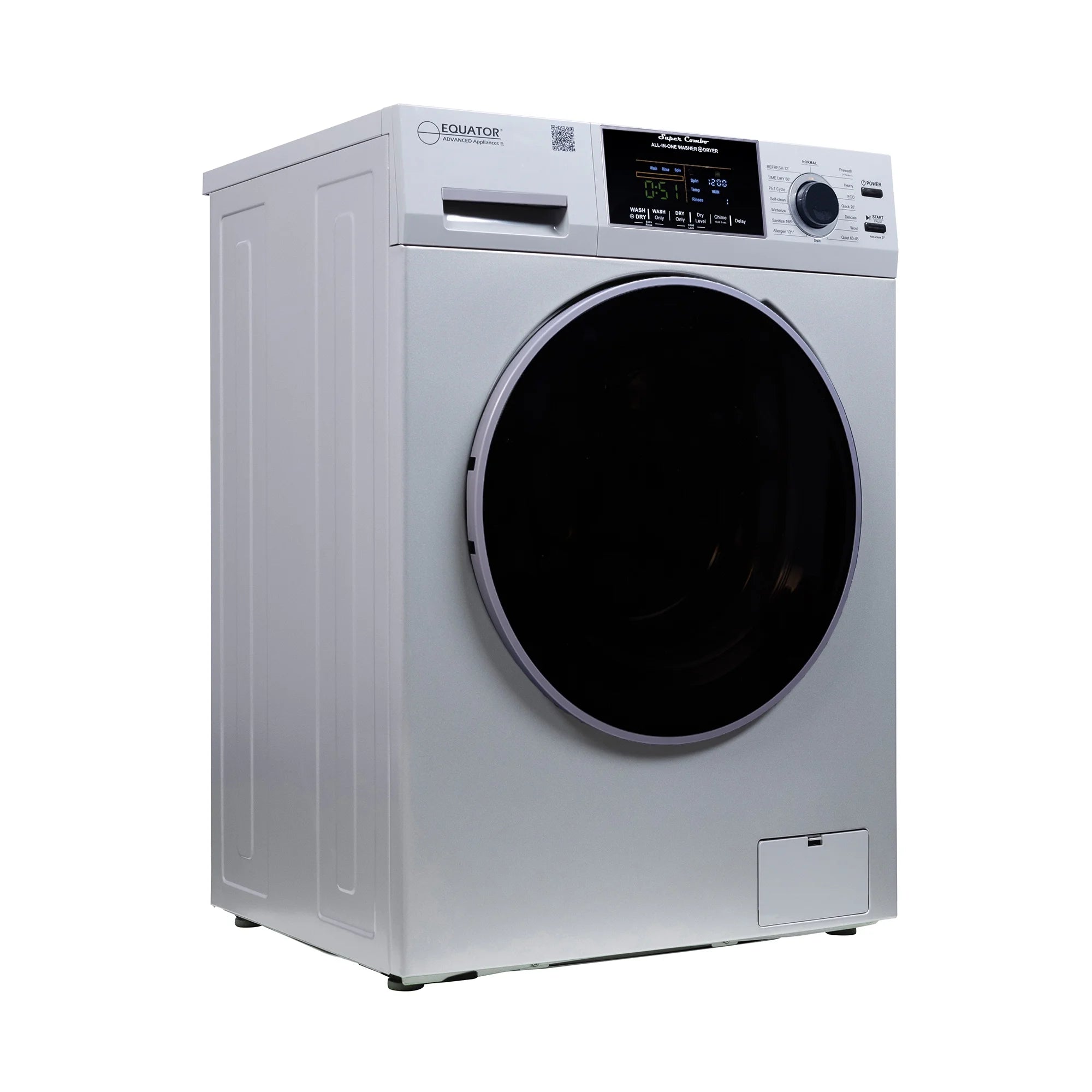 Equator Advanced Appliances All-in-One 4600 Ventless/Vented Washer Dryer with Pet Cycle, 1.62 cu. ft., 15 lb Capacity, 110V -Silver