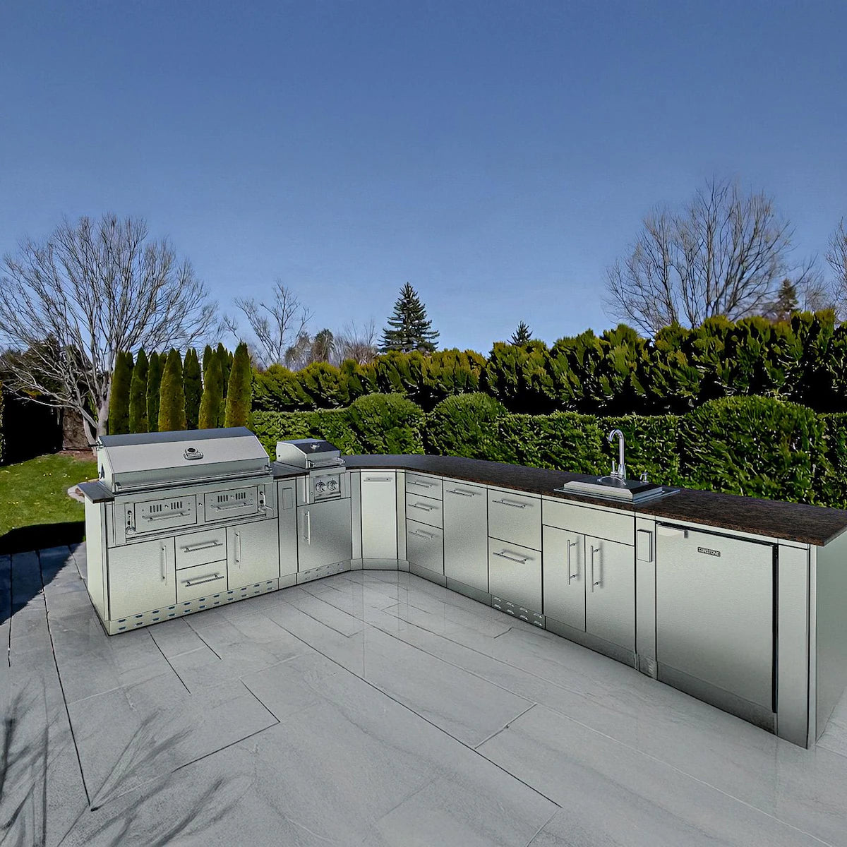 Sunstone Big Tex 21-Ft Stainless Steel Outdoor Kitchen Island Package with Grill, Side Burner, Refrigerator & Sink