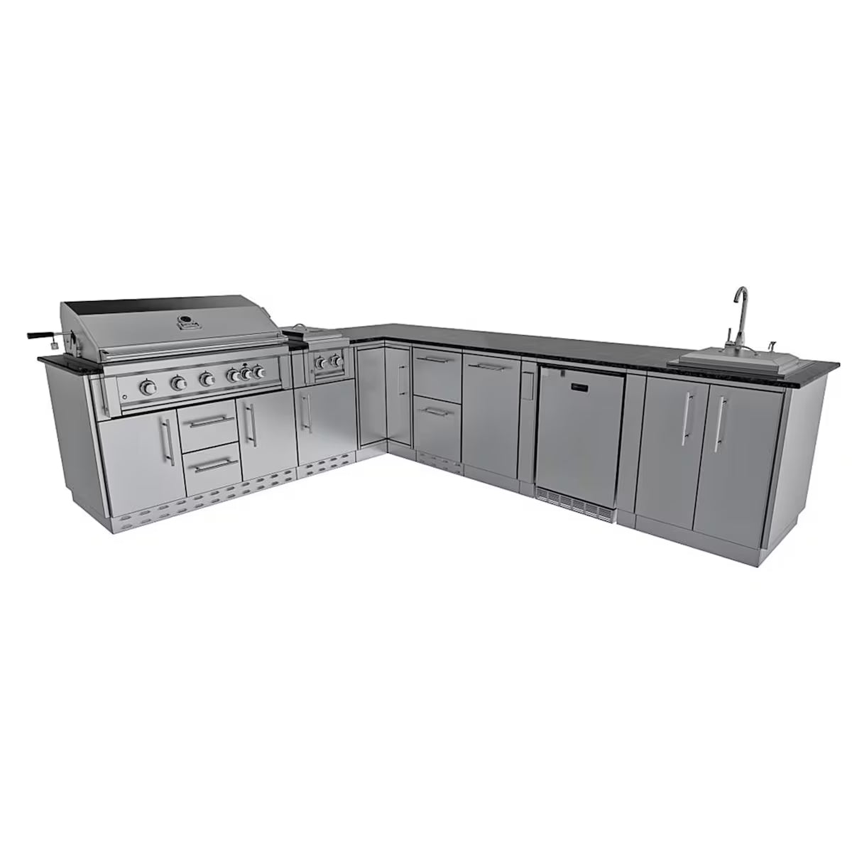 Sunstone Rancher L-Shaped 8′11″ × 11′ Stainless Steel Outdoor Kitchen Island Package
