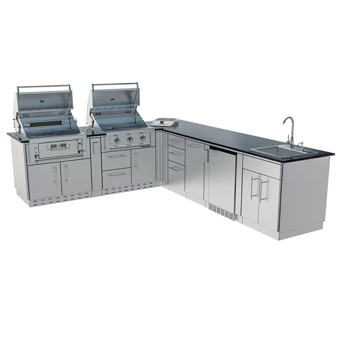 Sunstone Texas Tango 19′ Stainless Steel Outdoor Kitchen Island Package with Grill, Side Burner, Refrigerator & Sink