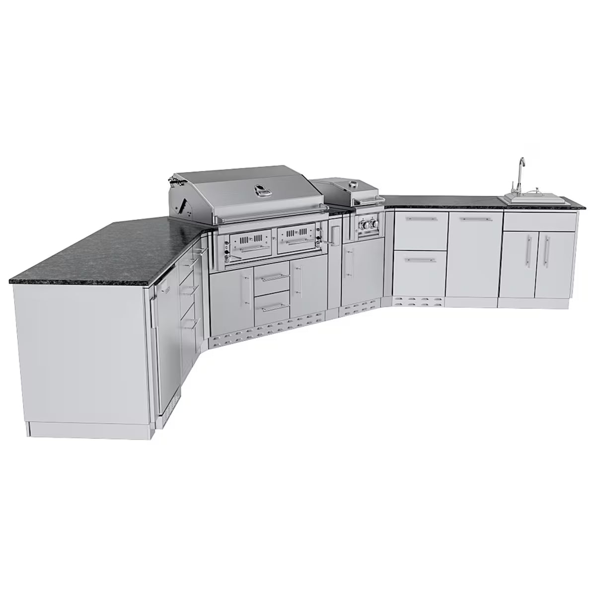 Sunstone Big Tex 21-Ft Stainless Steel Outdoor Kitchen Island Package with Grill, Side Burner, Refrigerator & Sink
