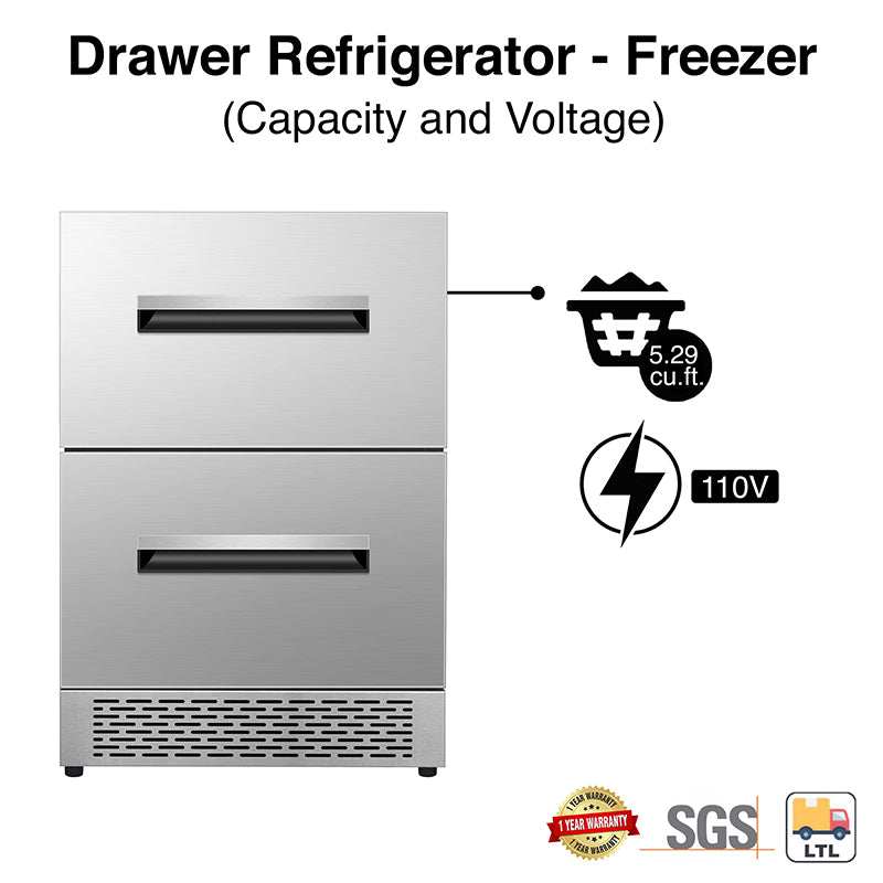 Equator Advanced Appliances 24″ Dual-Drawer Convertible Refrigerator/Freezer – 2 Zones, 5 Cu. Ft., Sabbath Mode