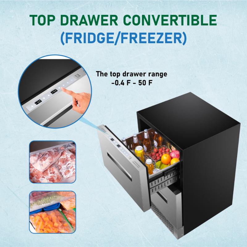Equator Advanced Appliances 24″ Dual-Drawer Convertible Refrigerator/Freezer – 2 Zones, 5 Cu. Ft., Sabbath Mode