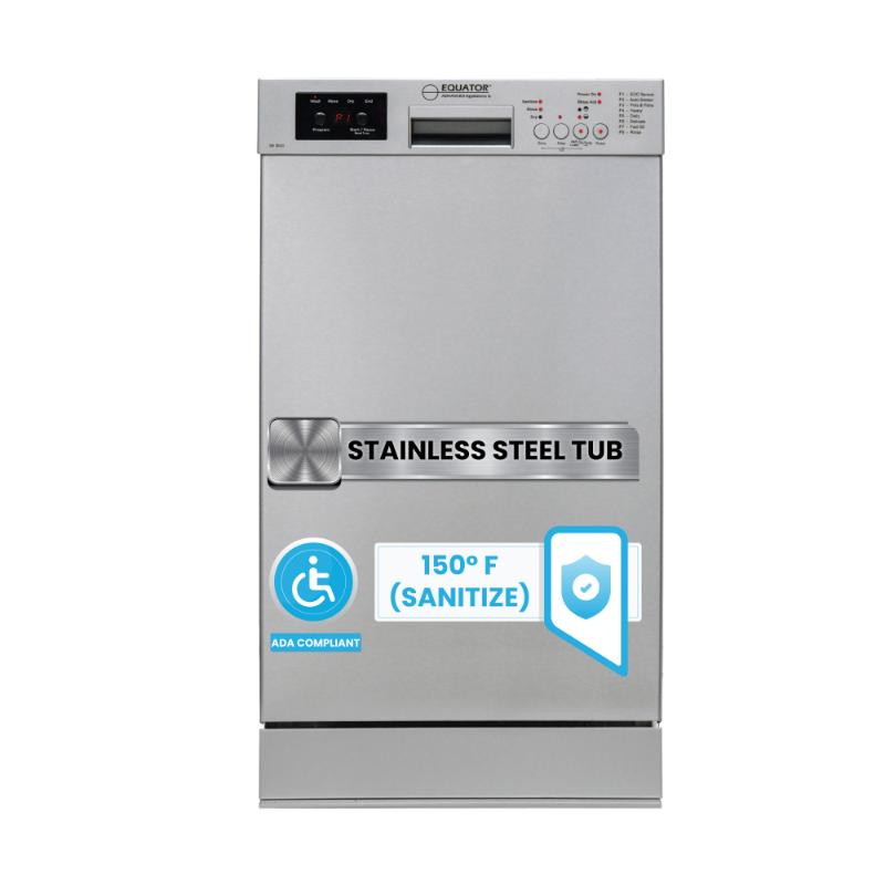 Equator Advanced Appliances 18″ Built-In Dishwasher – 10 Place Settings with Wine Rack, 3.4 Gal, 51 dB Quiet, ENERGY STAR®, ADA, 110V Stainless