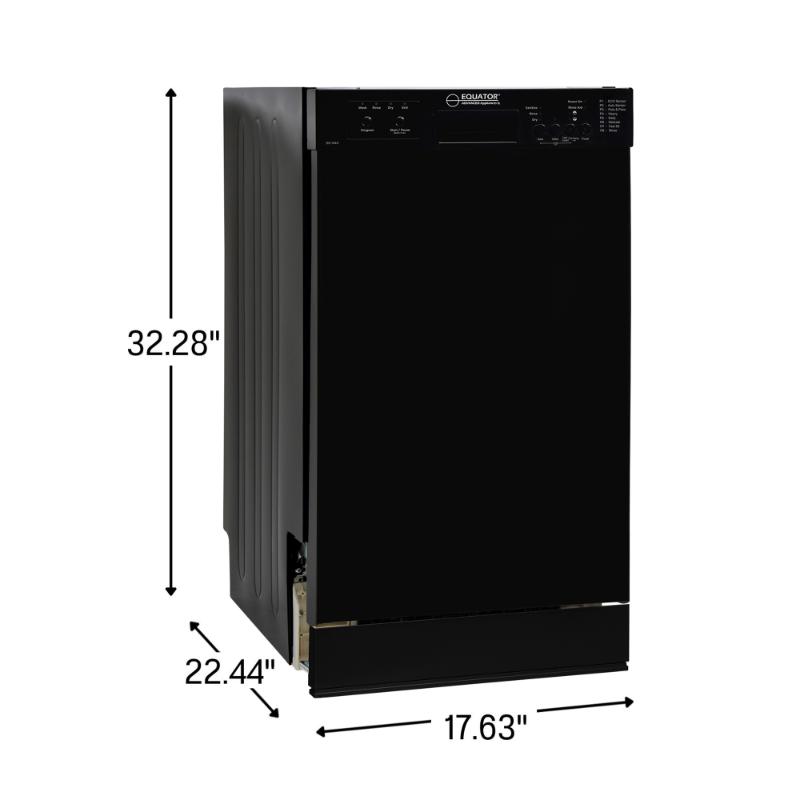 Equator Advanced Appliances 18″ Built-In Dishwasher – 10 Place Settings with Wine Rack, 3.4 Gal, 51 dB Quiet, ENERGY STAR®, ADA, 110V Black