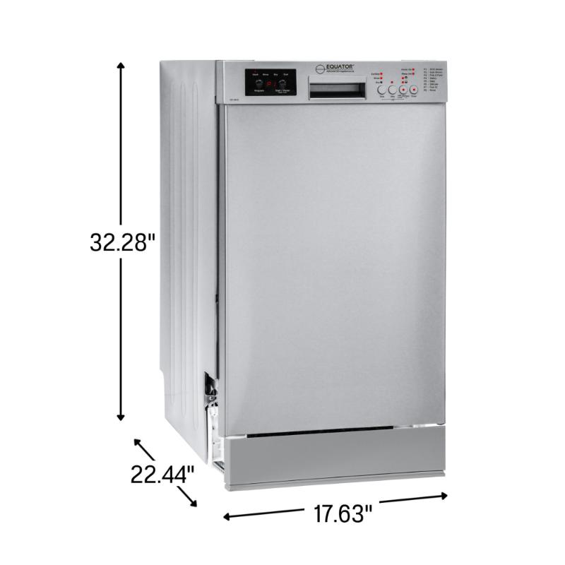 Equator Advanced Appliances 18″ Built-In Dishwasher – 10 Place Settings with Wine Rack, 3.4 Gal, 51 dB Quiet, ENERGY STAR®, ADA, 110V Stainless