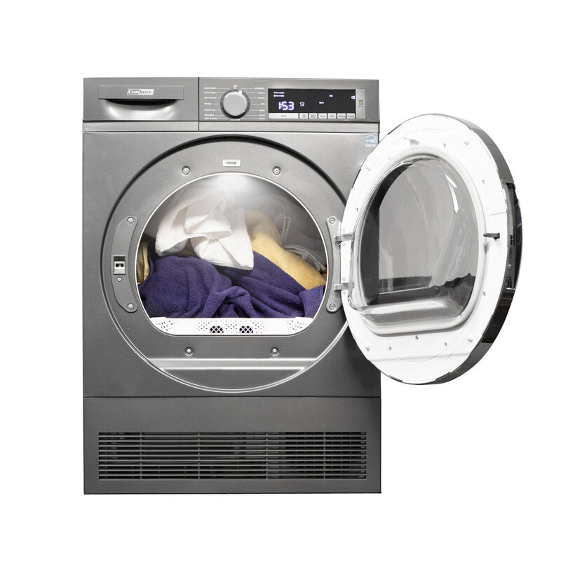 ConServ 4 cu. ft. 220V Ventless Condenser Dryer with Sanitize Cycle, LED Display, Reversible Door, Energy Star® Rated  Titanium
