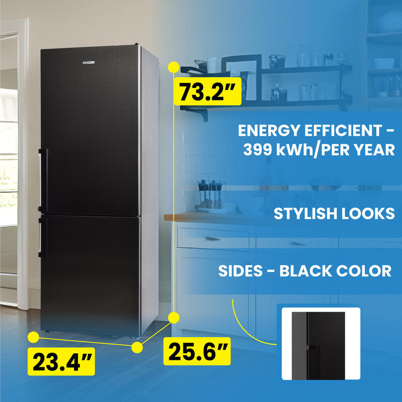 Conserv 12 Cu. Ft. No-Frost Bottom Freezer Refrigerator with Wine Rack – Garage Ready, ENERGY STAR®, Titanium