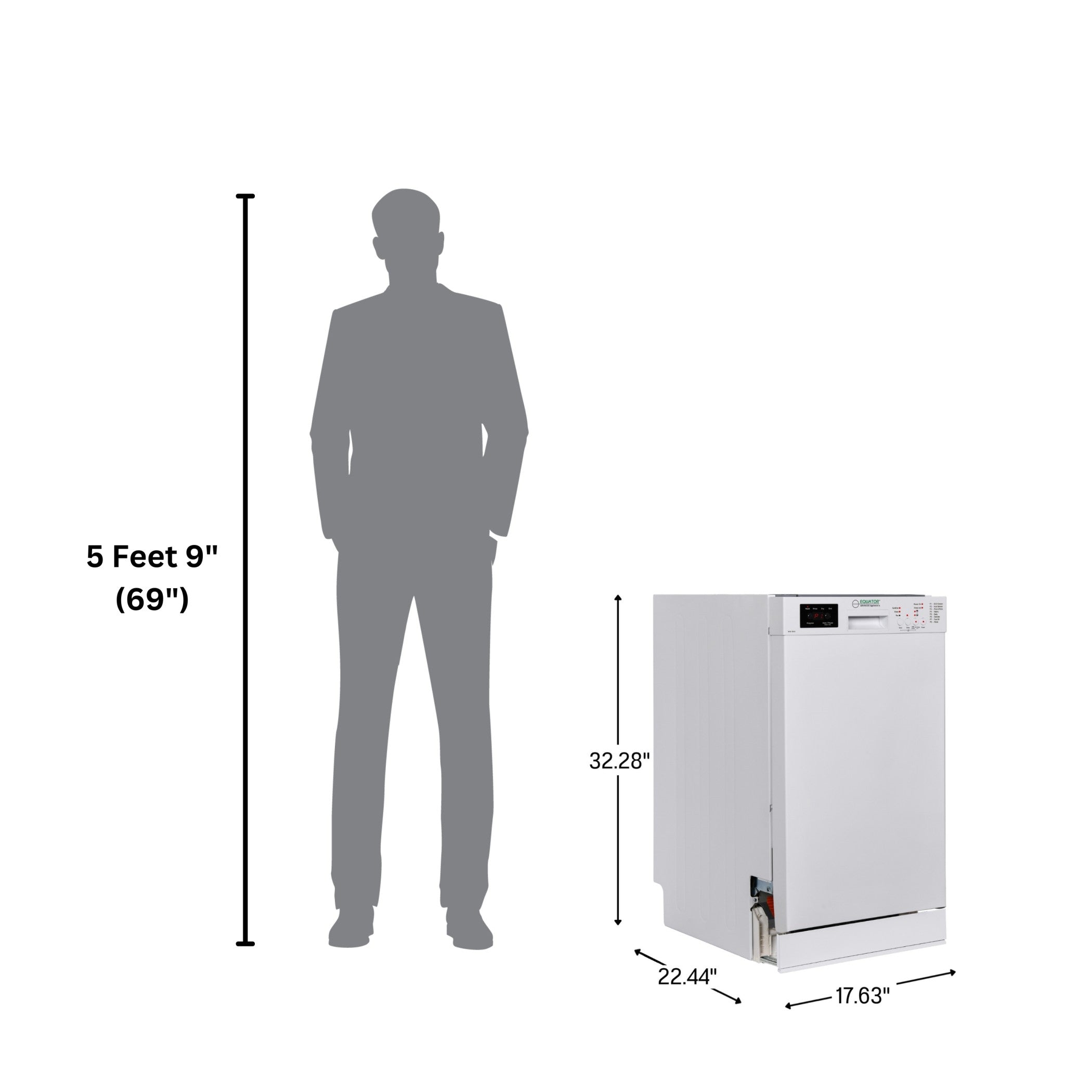 Equator Advanced Appliances 18″ Built-In Dishwasher – 10 Place Settings with Wine Rack, 3.4 Gal, 51 dB Quiet, ENERGY STAR®, ADA, 110V White