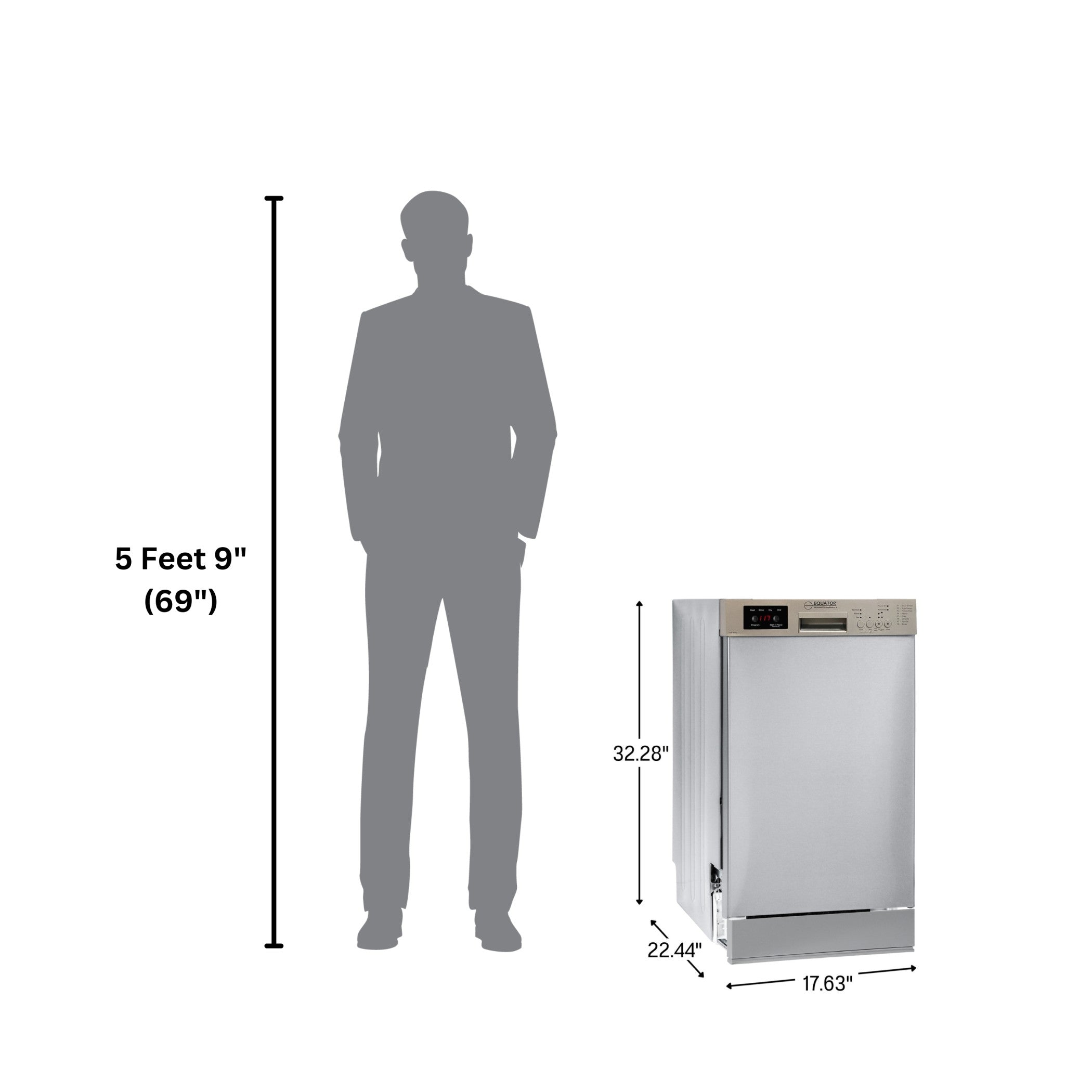 Equator Advanced Appliances 18″ Built-In Dishwasher – 10 Place Settings with Wine Rack, 3.4 Gal, 51 dB Quiet, ENERGY STAR®, ADA, 110V Stainless