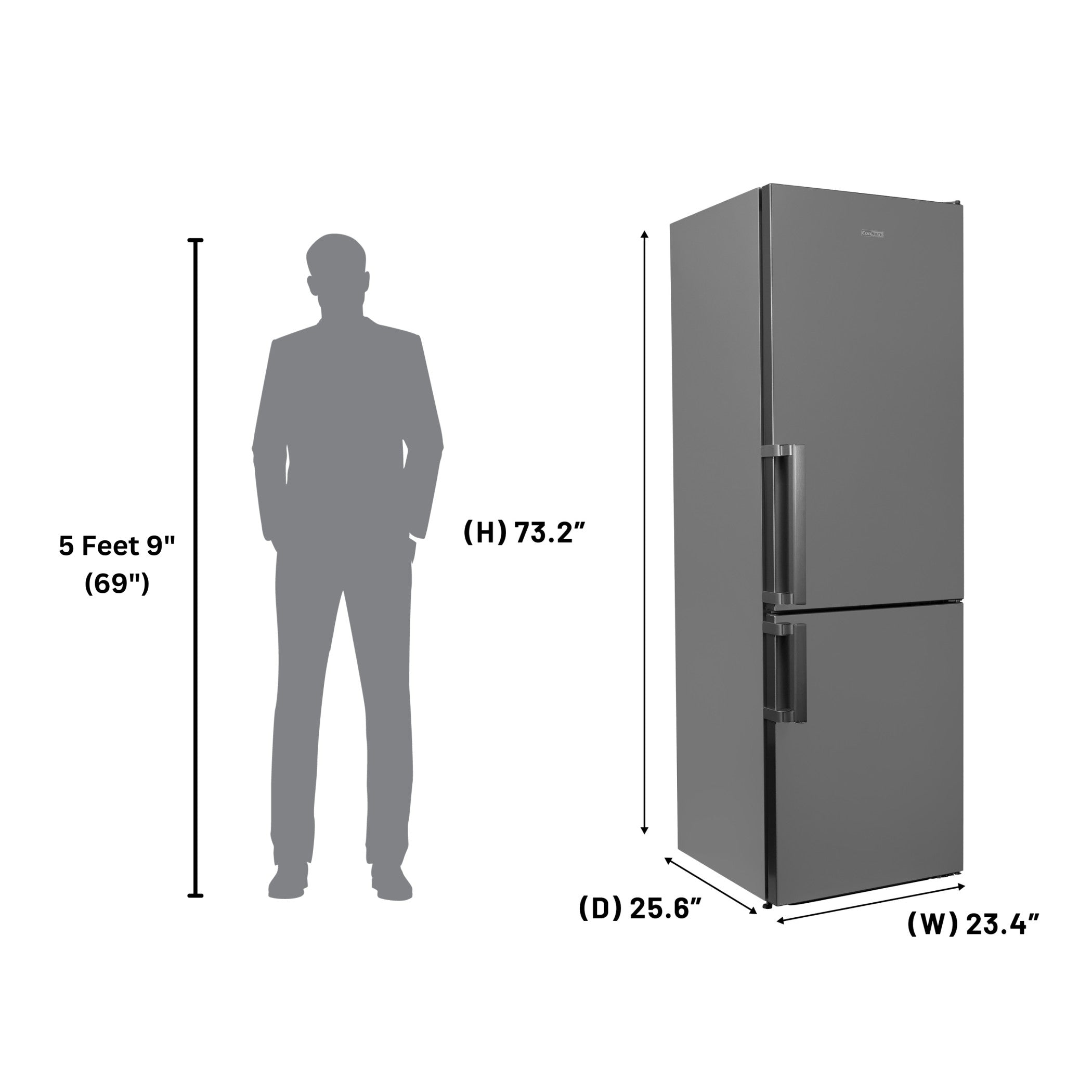 Conserv 12 Cu. Ft. No-Frost Bottom Freezer Refrigerator with Wine Rack – Garage Ready, ENERGY STAR®, Stainless