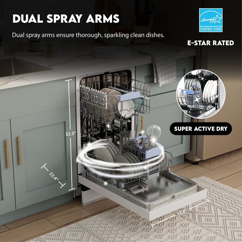Equator Advanced Appliances 18″ Built-In Dishwasher – 10 Place Settings with Wine Rack, 3.4 Gal, 51 dB Quiet, ENERGY STAR®, ADA, 110V White