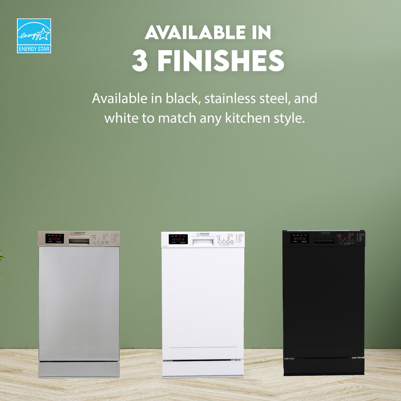 Equator Advanced Appliances 18″ Built-In Dishwasher – 10 Place Settings with Wine Rack, 3.4 Gal, 51 dB Quiet, ENERGY STAR®, ADA, 110V Stainless
