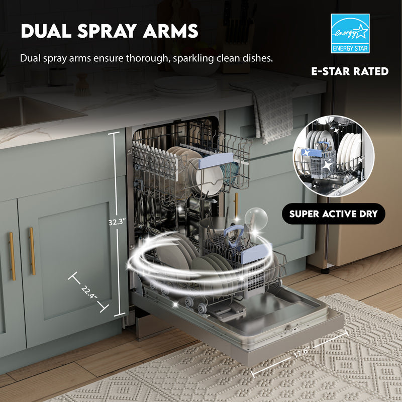 Equator Advanced Appliances 18″ Built-In Dishwasher – 10 Place Settings with Wine Rack, 3.4 Gal, 51 dB Quiet, ENERGY STAR®, ADA, 110V Stainless
