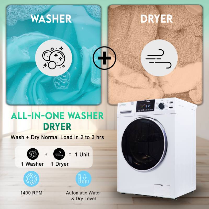 Equator Advanced Appliances All-in-One 4600 Ventless/Vented Washer Dryer with Pet Cycle, 1.62 cu. ft., 15 lb Capacity, 110V -White