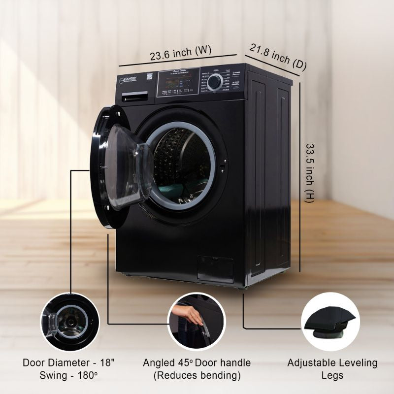 Equator Advanced Appliances All-in-One 4600 Ventless/Vented Washer Dryer with Pet Cycle, 1.62 cu. ft., 15 lb Capacity, 110V -Black