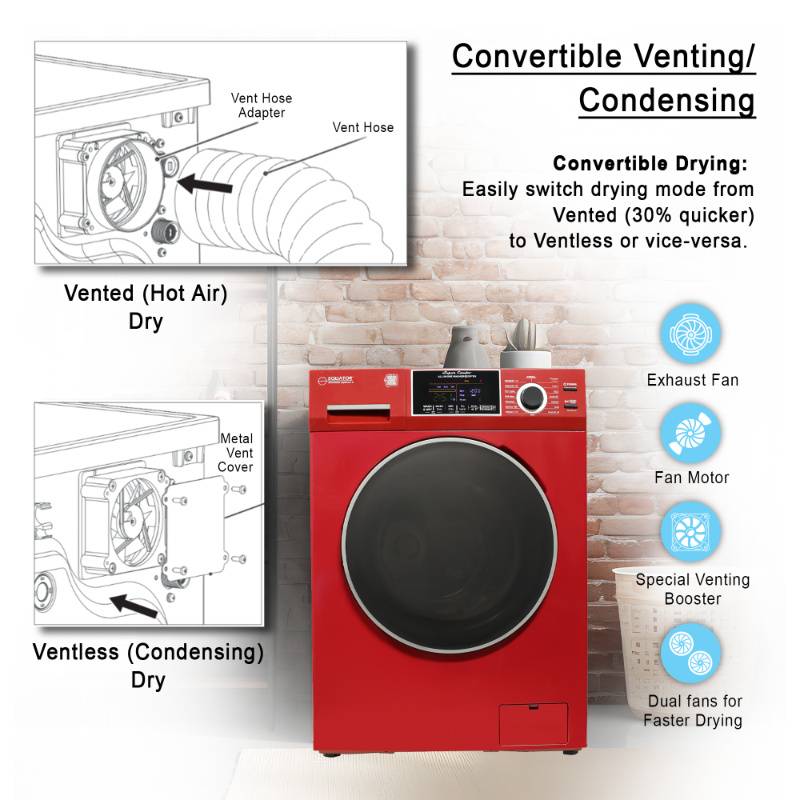 Equator Advanced Appliances All-in-One 4600 Ventless/Vented Washer Dryer with Pet Cycle, 1.62 cu. ft., 15 lb Capacity, 110V -Merlot