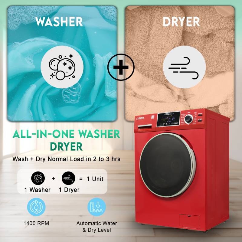 Equator Advanced Appliances All-in-One 4600 Ventless/Vented Washer Dryer with Pet Cycle, 1.62 cu. ft., 15 lb Capacity, 110V -Merlot