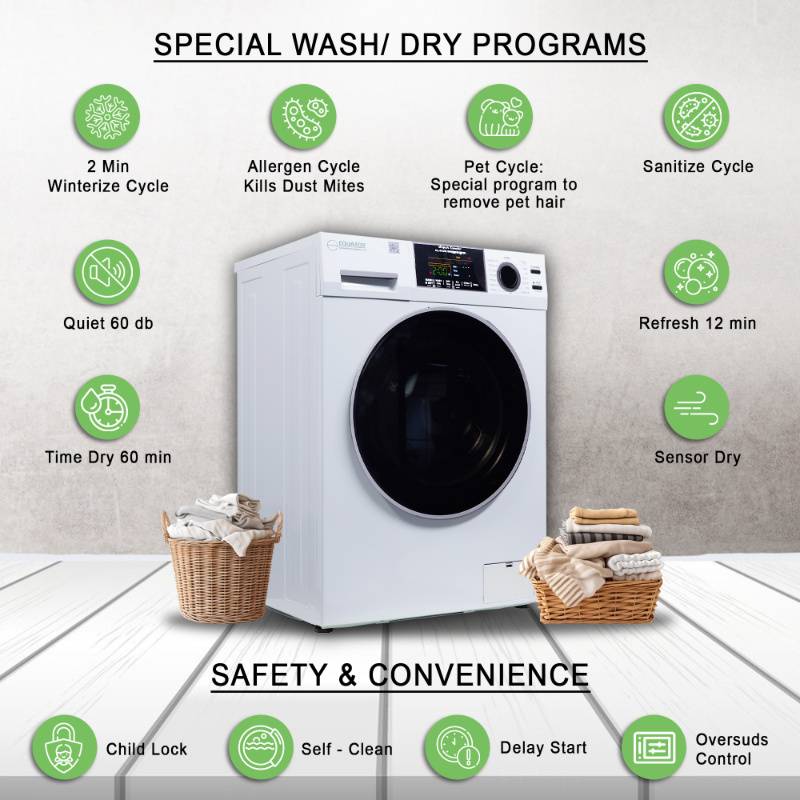 Equator Advanced Appliances All-in-One 4700 Washer-Dryer, Ventless, Fully Built-In, Zero Clearance, 1.62 cu. ft. / 15 lb Capacity, 110V, 1400 RPM - White