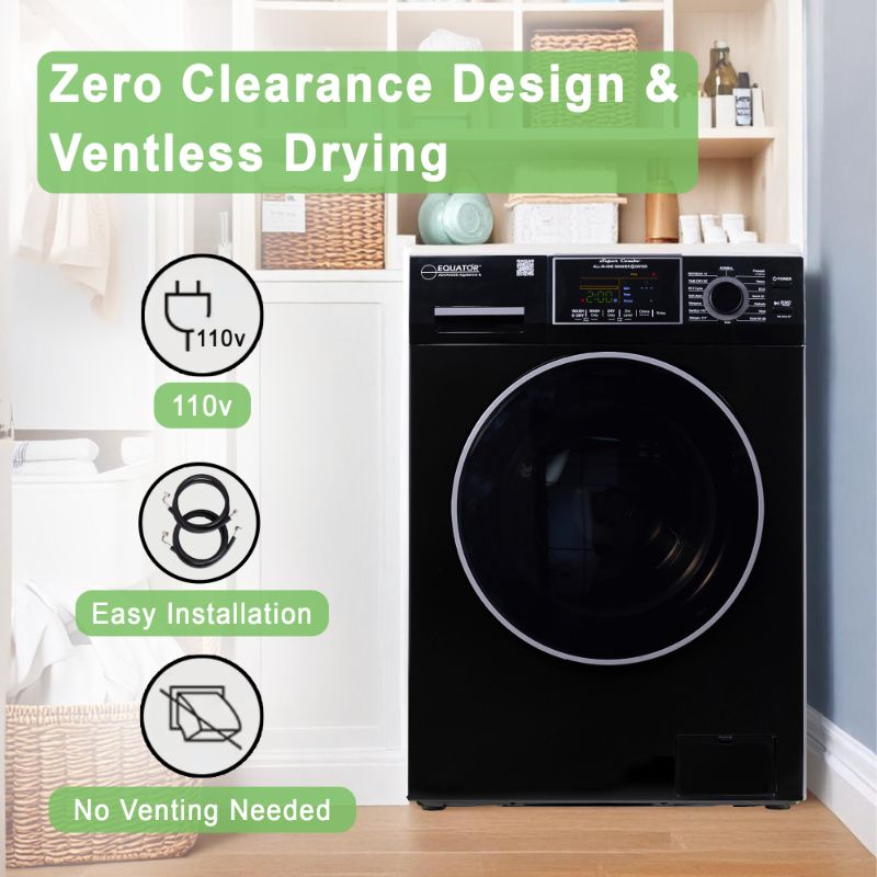 Equator Advanced Appliances All-in-One 4700 Washer-Dryer, Ventless, Fully Built-In, Zero Clearance, 1.62 cu. ft. / 15 lb Capacity, 110V, 1400 RPM - Black
