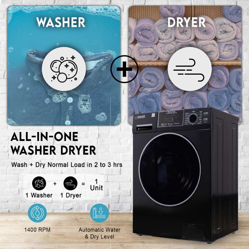 Equator Advanced Appliances All-in-One 4700 Washer-Dryer, Ventless, Fully Built-In, Zero Clearance, 1.62 cu. ft. / 15 lb Capacity, 110V, 1400 RPM - Black