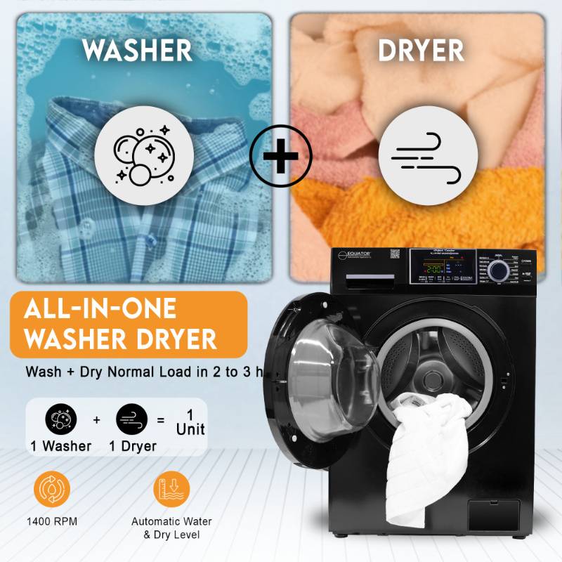 Equator Advanced Appliances All-in-One 4800 Washer-Dryer with Vented Drying — Dries 30% Faster Than Condenser Models, 15 lb Capacity, 110V - Black