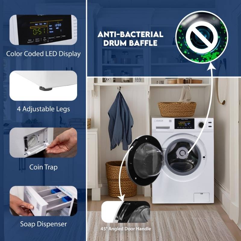 Equator Advanced Appliances Super Washer 1.9 cu. ft. / 18 lb Capacity with Sanitize &amp; Allergen Cycles, Winterize Function, 1400 RPM, White, 110V
