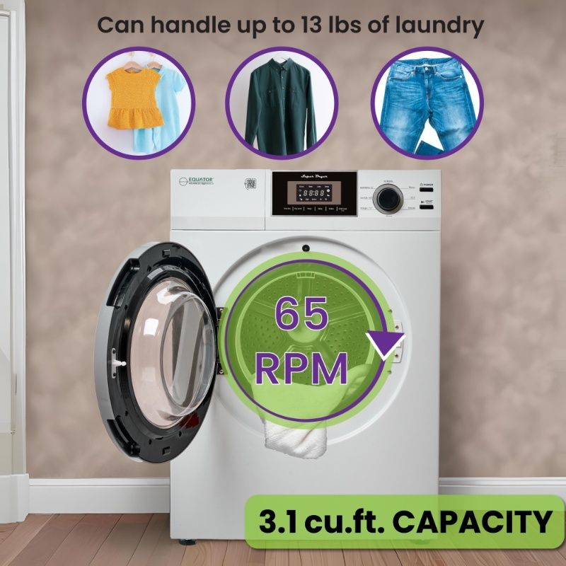 Equator Advanced Appliances Premium 24" Compact Vented Dryer with Washer Socket, Sensor Dry, 3.1 cu. ft. / 13 lb Capacity, 110V