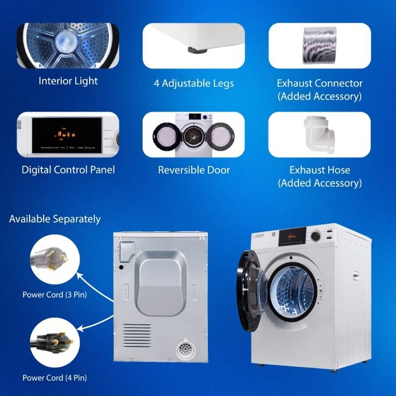 Equator Advanced Appliances Deluxe 24" 220V Vented Sensor Dryer with Sanitize Cycle, 4 cu. ft. Capacity, Touch Control Digital Display