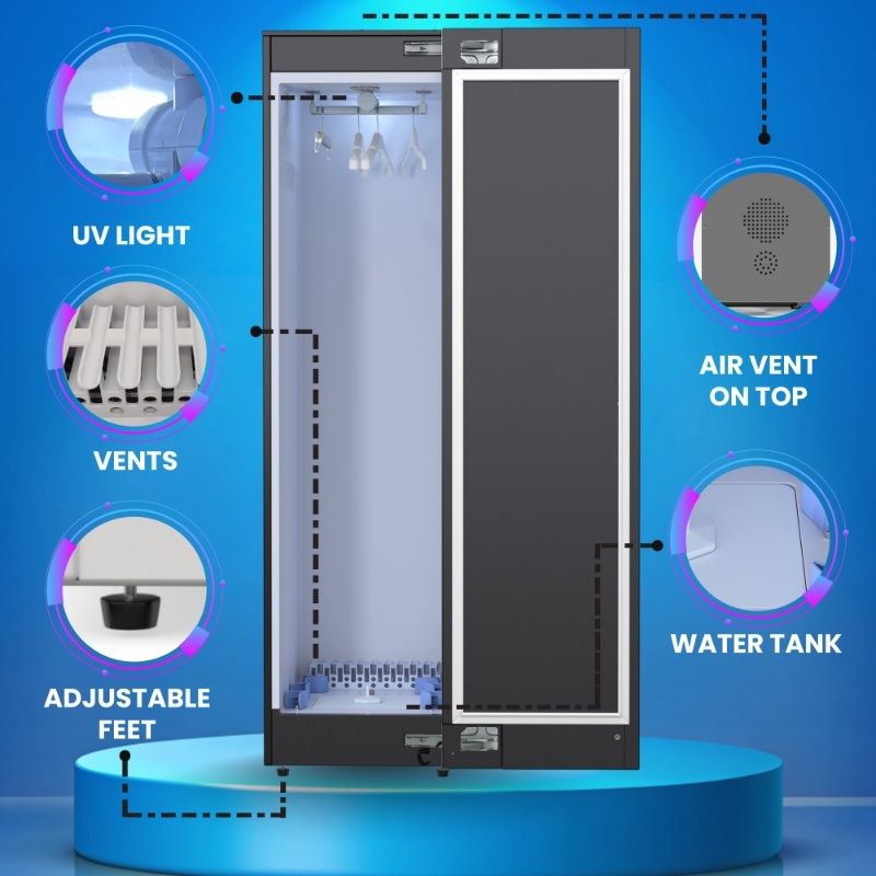 Equator Advanced Appliances Steam Dryer Closet – Wrinkle Removal, Sanitizing & Deodorizing, Refreshes Clothing, Slim Design, 110V White Black