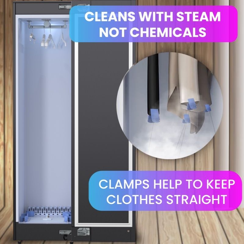 Equator Advanced Appliances Steam Dryer Closet – Wrinkle Removal, Sanitizing & Deodorizing, Refreshes Clothing, Slim Design, 110V White Black