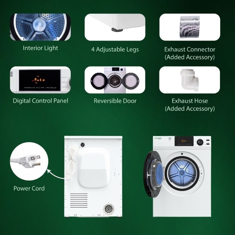 Equator Advanced Appliances Deluxe 24" Vented Sensor Dryer with Washer Socket, 4 cu. ft. / 18 lb Capacity, 110V