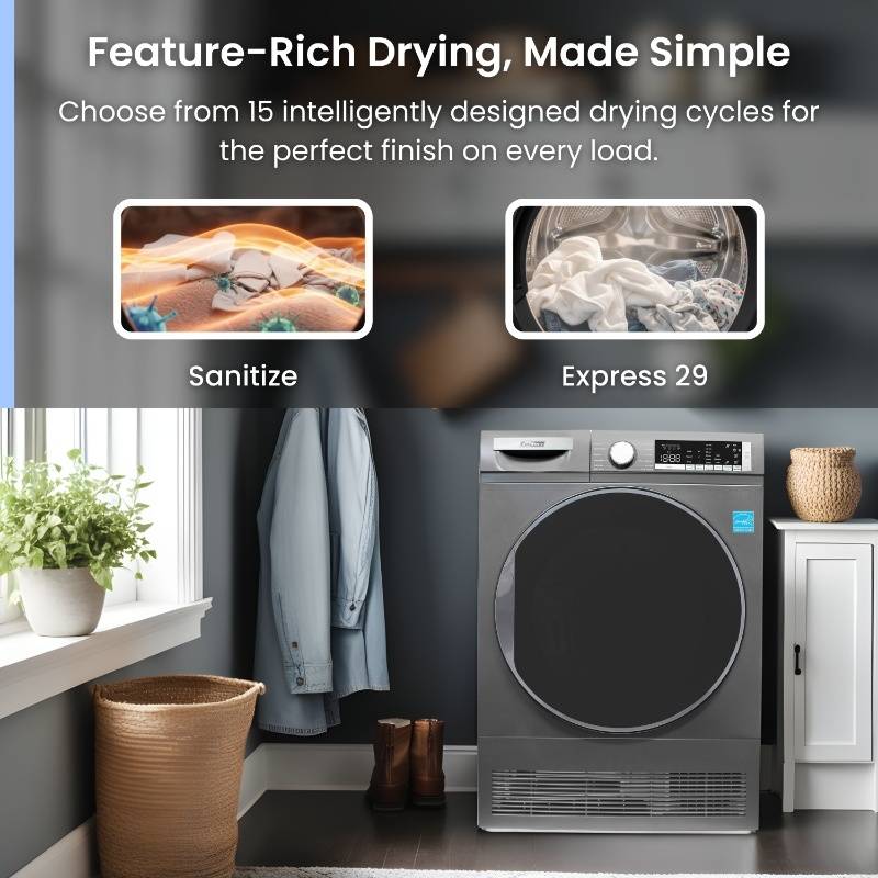 ConServ 4 cu. ft. 220V Ventless Condenser Dryer with Sanitize Cycle, LED Display, Reversible Door, Energy Star® Rated  Titanium