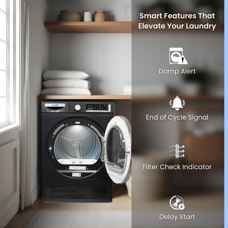 ConServ 4 cu. ft. 220V Ventless Condenser Dryer with Sanitize Cycle, LED Display, Reversible Door, Energy Star® Rated  Black