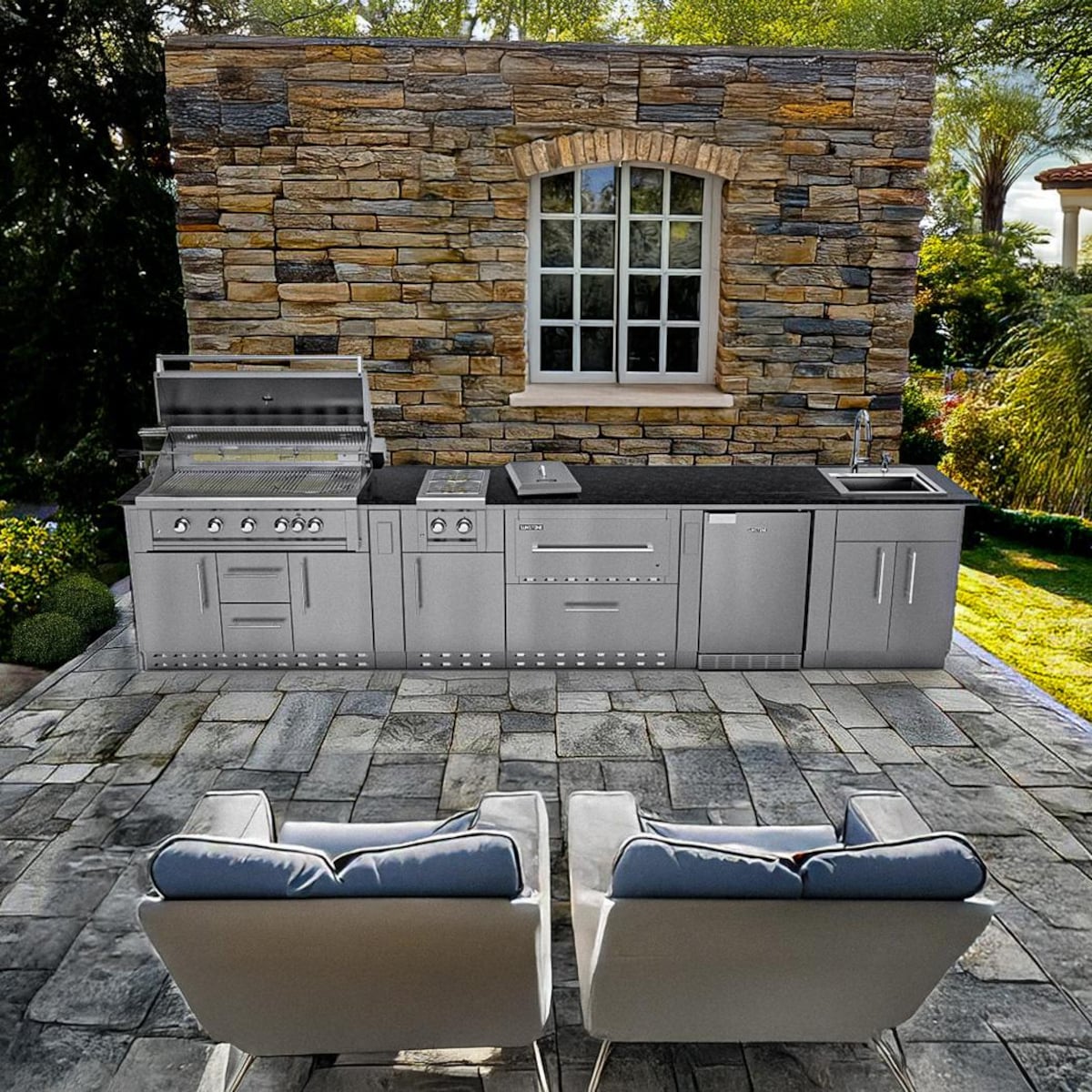Sunstone French Quarter 13′7″ Stainless Steel Outdoor Kitchen Island Package