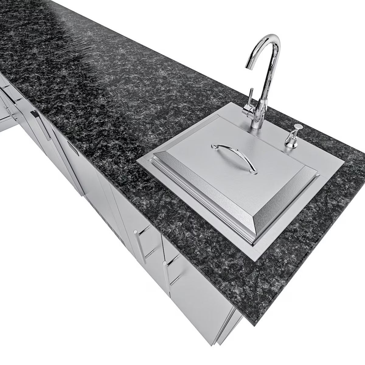 Sunstone Rancher L-Shaped 8′11″ × 11′ Stainless Steel Outdoor Kitchen Island Package