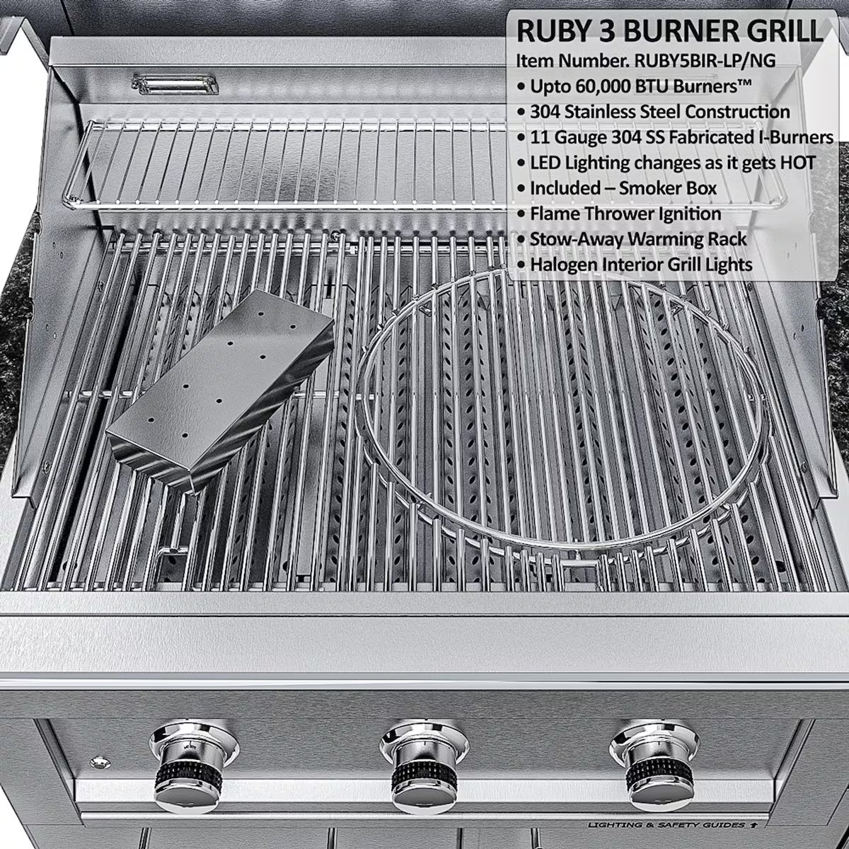 Sunstone Brazos 9′ Stainless Steel Outdoor Kitchen Island Package with Grill, Side Burner, Refrigerator & Sink