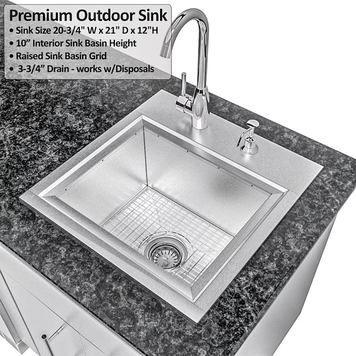 Sunstone Big Tex 21-Ft Stainless Steel Outdoor Kitchen Island Package with Grill, Side Burner, Refrigerator & Sink