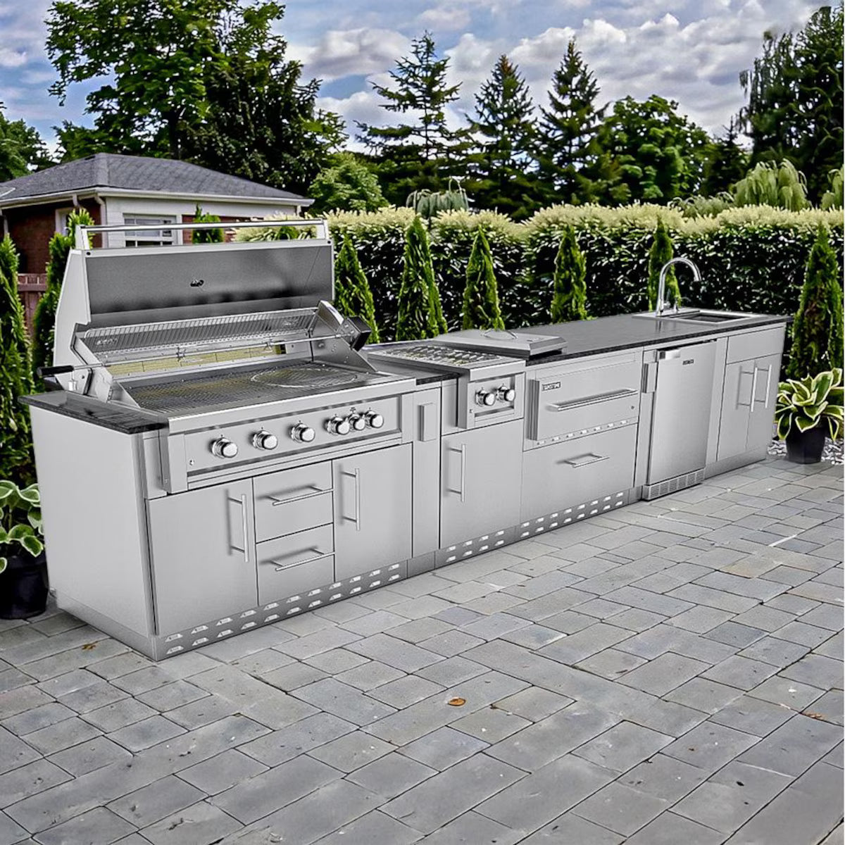 Sunstone French Quarter 13′7″ Stainless Steel Outdoor Kitchen Island Package