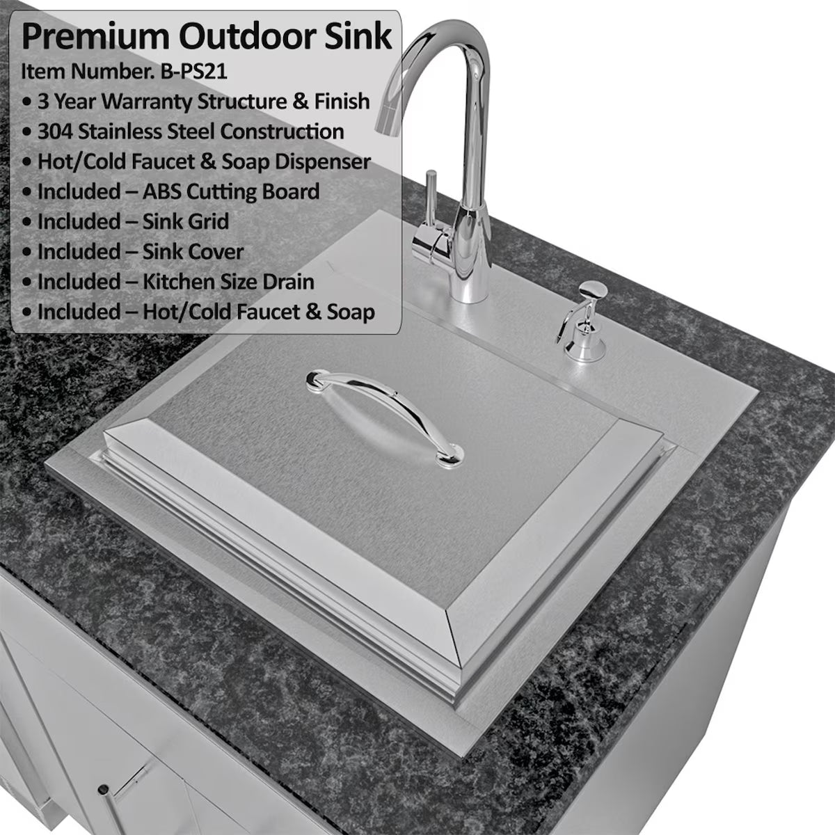 Sunstone Texas Tango 19′ Stainless Steel Outdoor Kitchen Island Package with Grill, Side Burner, Refrigerator & Sink