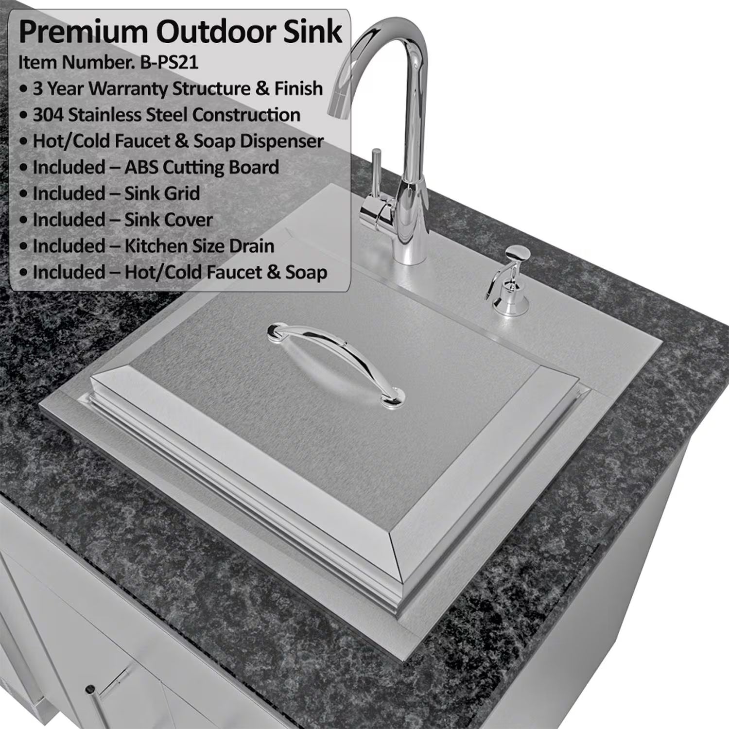 Sunstone Big Tex 21-Ft Stainless Steel Outdoor Kitchen Island Package with Grill, Side Burner, Refrigerator & Sink