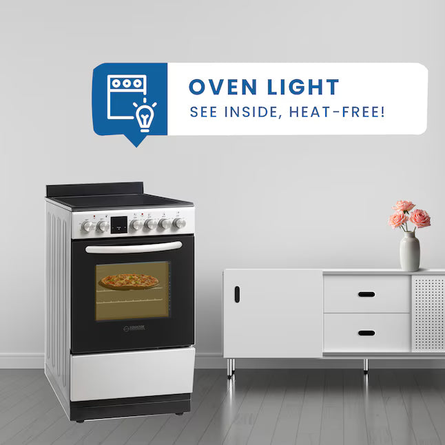 Equator Advanced Appliances 20″ Freestanding Electric Range with Air Fry Convection Oven, 4-Burner Glass Top – White
