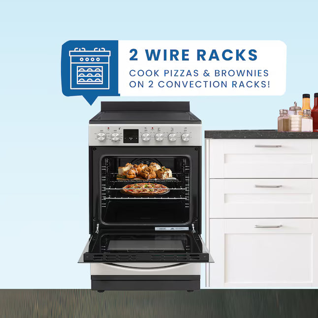 Equator Advanced Appliances 20″ Freestanding Electric Range with Air Fry Convection Oven, 4-Burner Glass Top – White