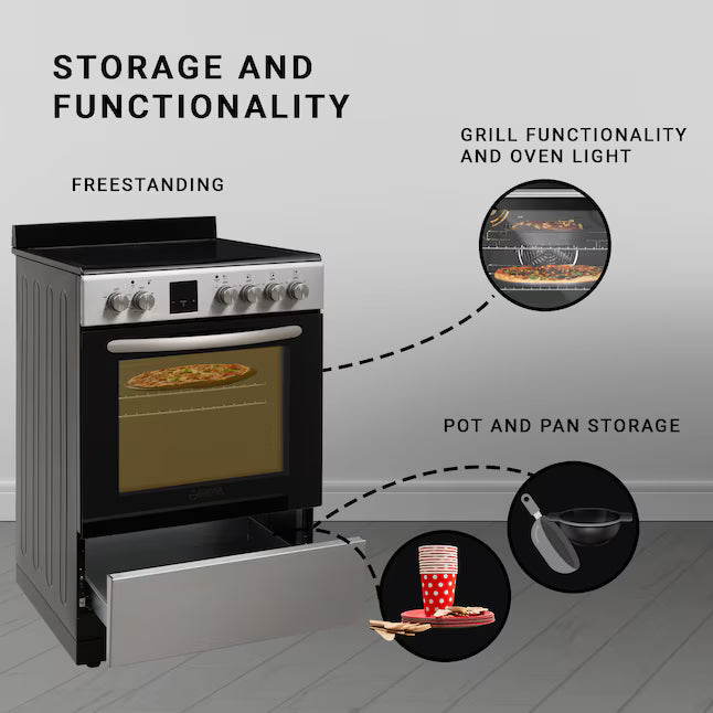 Equator Advanced Appliances 20″ Freestanding Electric Range with Air Fry Convection Oven, 4-Burner Glass Top – Stainless
