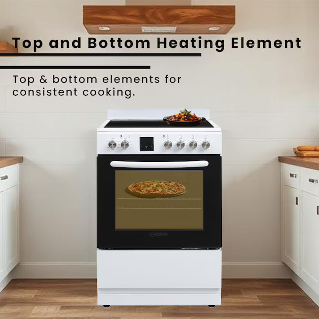Equator Advanced Appliances 24″ Freestanding Electric Range with Air Fry Convection Oven, 4-Burner Glass Top – White