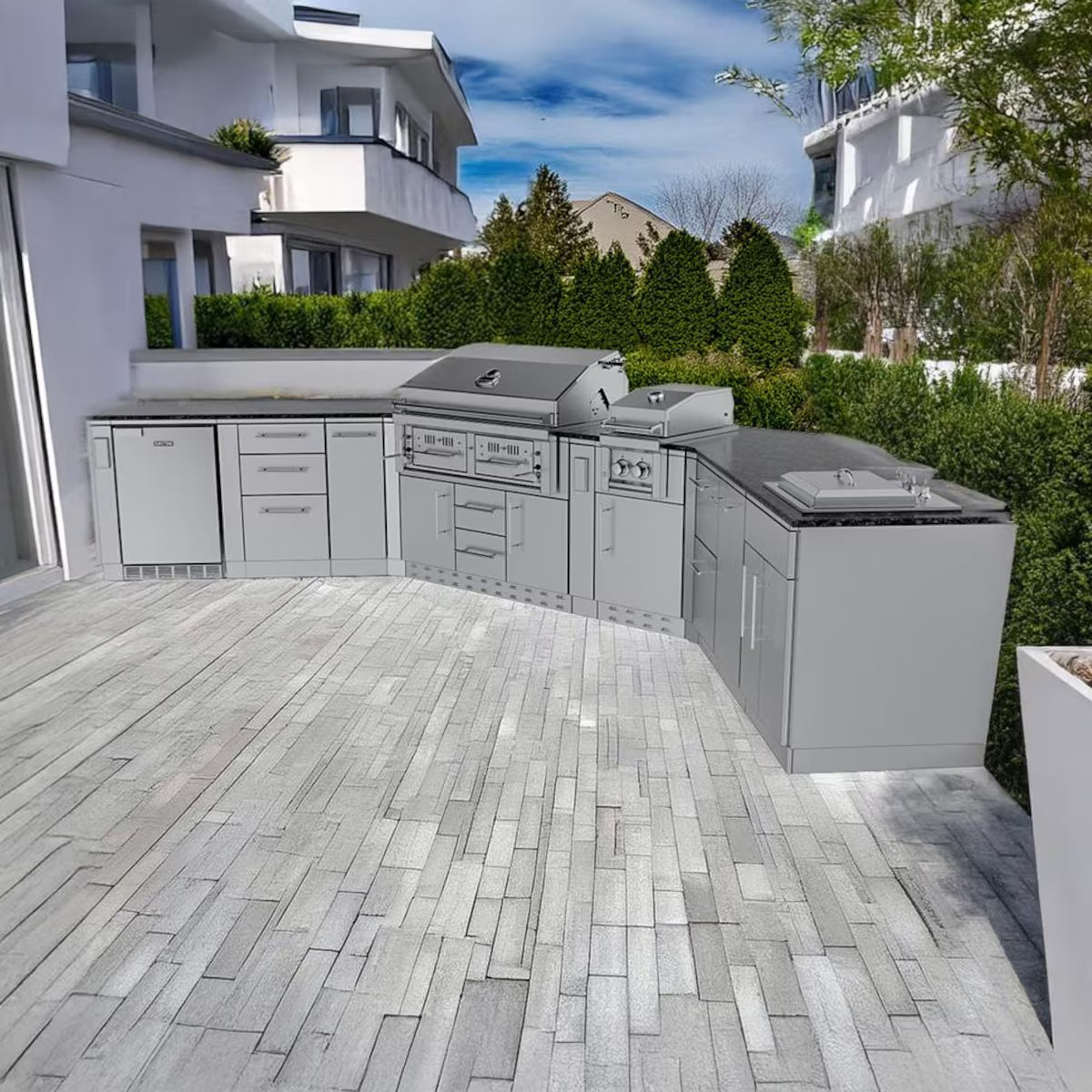 Sunstone Big Tex 21-Ft Stainless Steel Outdoor Kitchen Island Package with Grill, Side Burner, Refrigerator & Sink