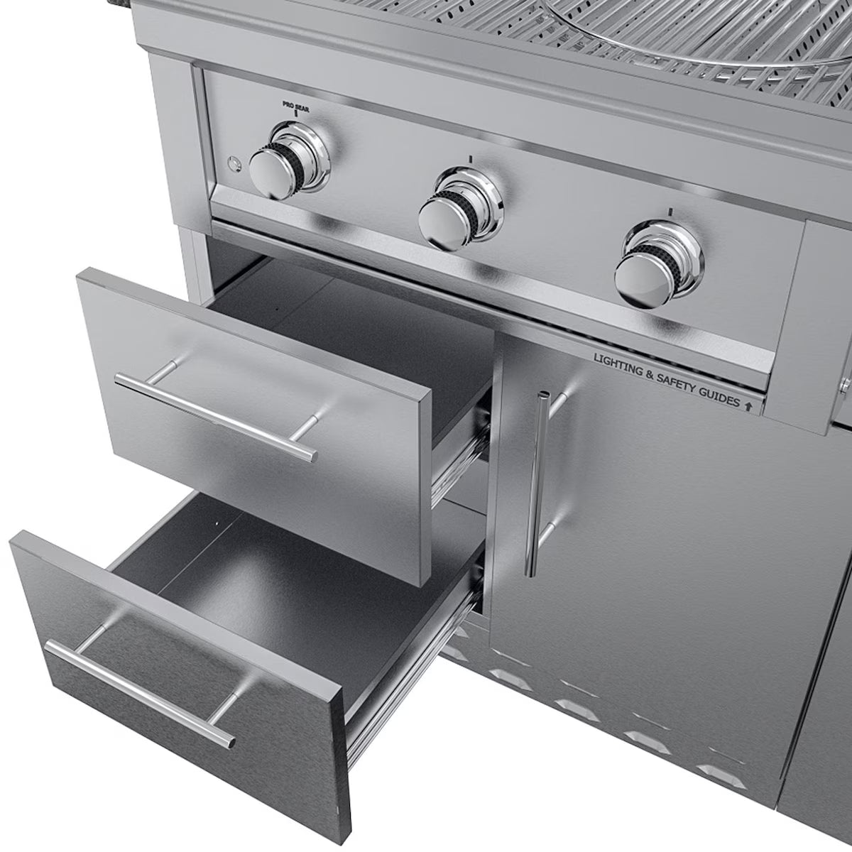 Sunstone Brazos 9′ Stainless Steel Outdoor Kitchen Island Package with Grill, Side Burner, Refrigerator & Sink